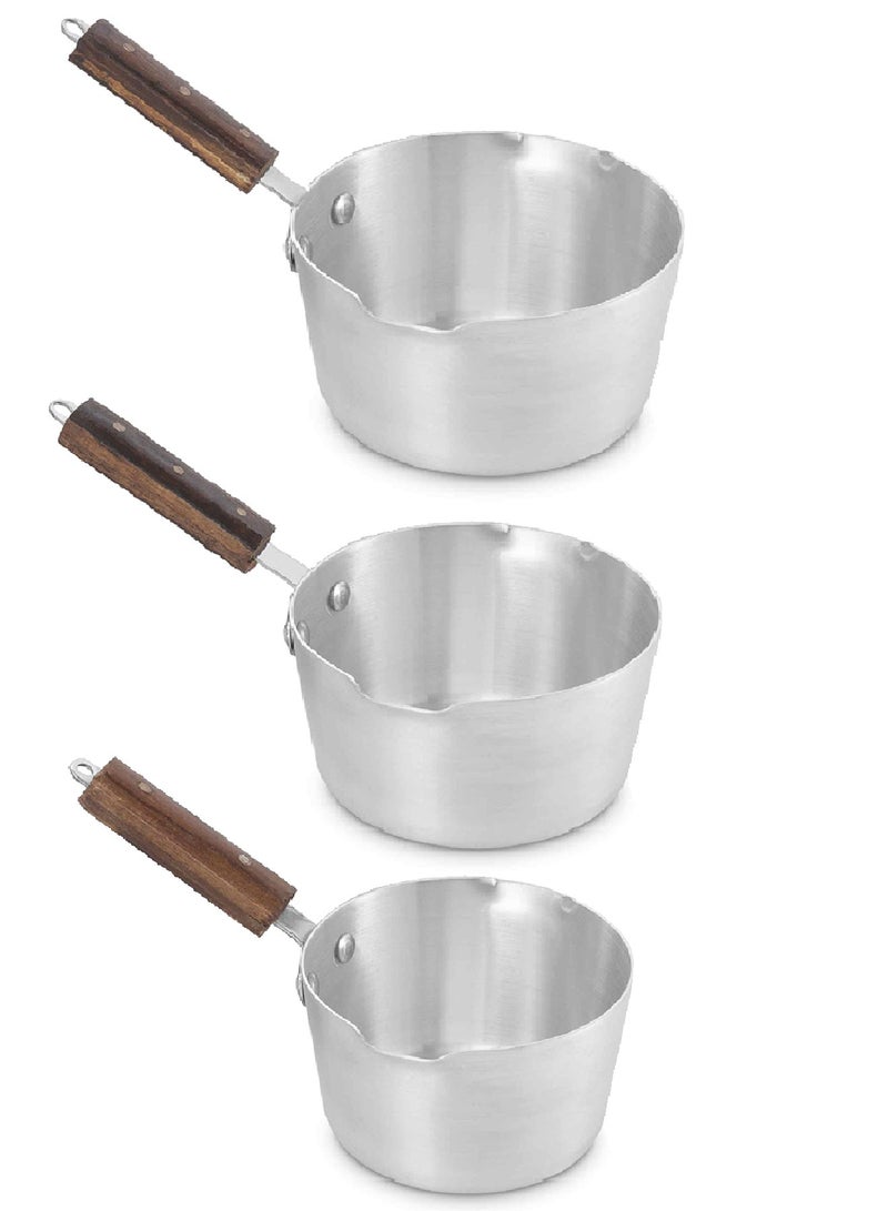 3-Pcs Milk Boiler Cookware Set With Double Pour Lips With Wood Handle 2.2L/1.6L/1.2L  - Image 1