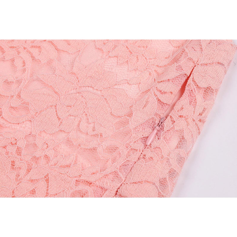 Viriber Girls Floral Lace Dress Off Shoulder Flutter Sleeve Bridesmaid Vintage Formal Cocktail Party Swallowtail Swing Cassual Dresses 7-14 Years(Pink,12/13) - Image 5