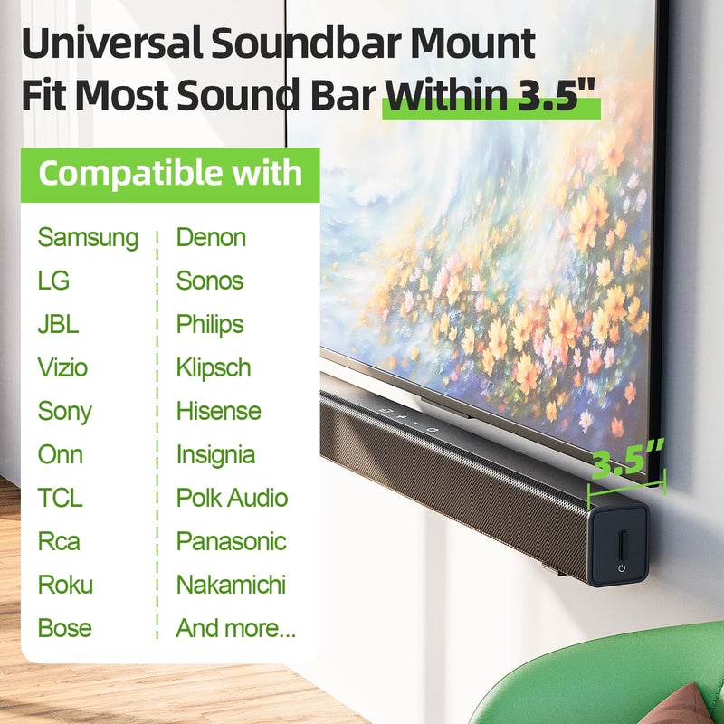 USX MOUNT Soundbar Mount for Samsung, Sony, LG, Vizio, Bose, Onn & More Sound Bar Mounts-Universal Soundbar Mounting Bracket Under TV, Floating Speaker Wall Mount 1 Pair Soundbar Shelf - Image 2