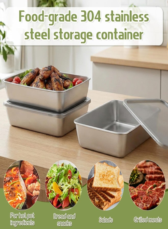 Xosjska 4 PCS 304 Stainless Steel Food Storage Containers with lids, 2.3 Inch Deep, 8x10 Inch Stackable Snack Storage Boxes Stainless Steel Oven plate Deli Meat Keeper for Refrigerator or Picnic, Office, Gym - Image 3