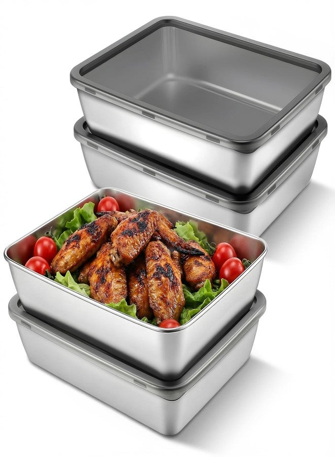 Xosjska 4 PCS 304 Stainless Steel Food Storage Containers with lids, 2.3 Inch Deep, 8x10 Inch Stackable Snack Storage Boxes Stainless Steel Oven plate Deli Meat Keeper for Refrigerator or Picnic, Office, Gym - Image 1
