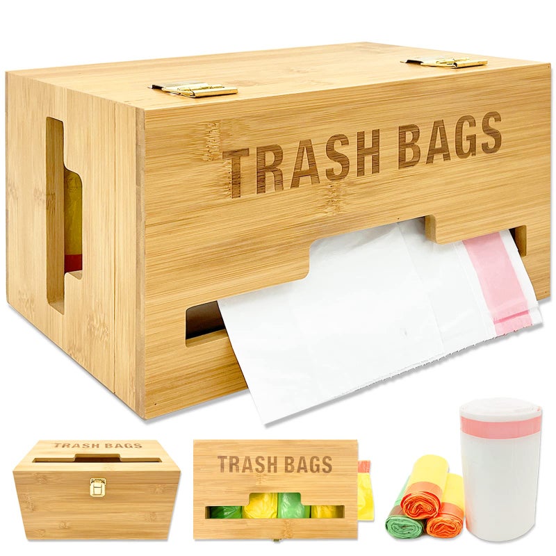 Trash Bag Dispenser with Handles Garbage Bag Holder for Standard 1330 Gallon Rolls Less Than 80 Bags Kitchen Laundry Trash Bag Organizer Wall MountedOn CountertopUnderSink