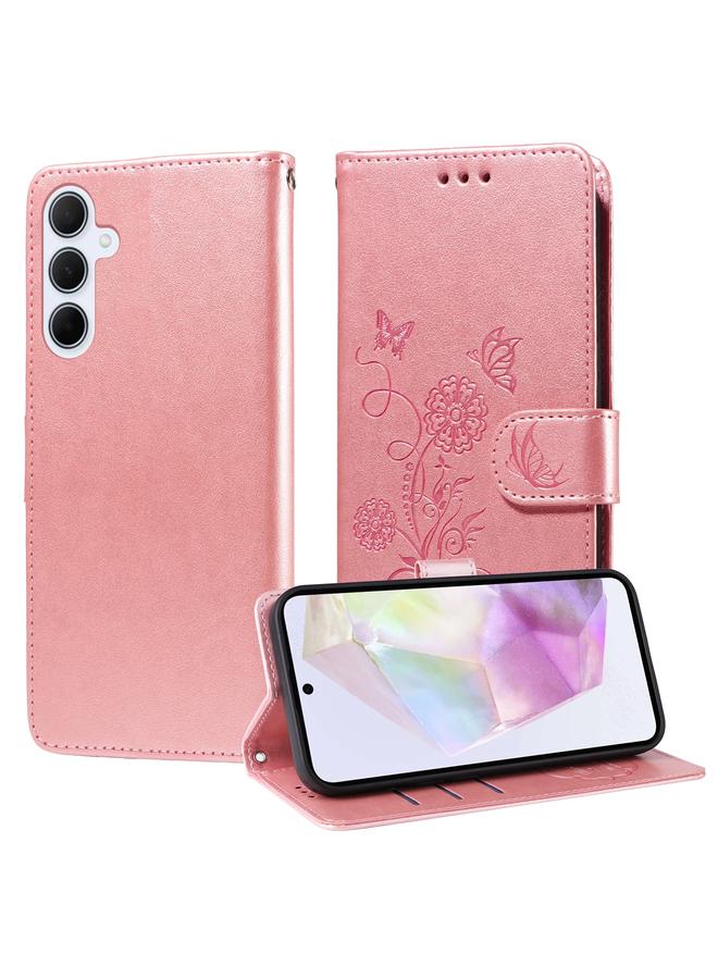 S-TOP Case For Samsung Galaxy A35 5G Embossed Butterfly Flowers Leather Phone Case - Image 1
