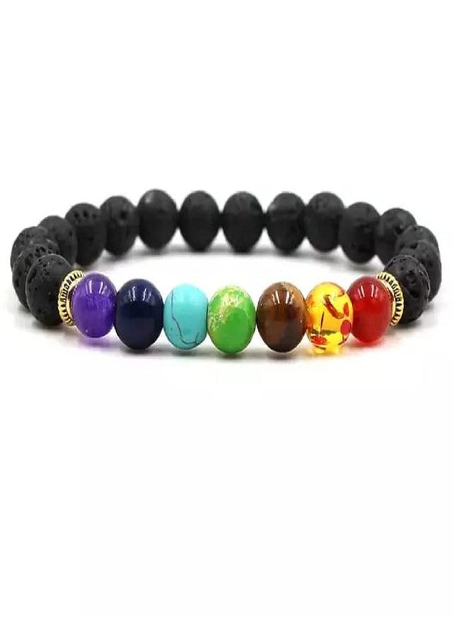 GEMTUB Natural Handcrafted 7 Chakra Lava (Volcanic) Stone Bracelet | Unisex Design - Image 1