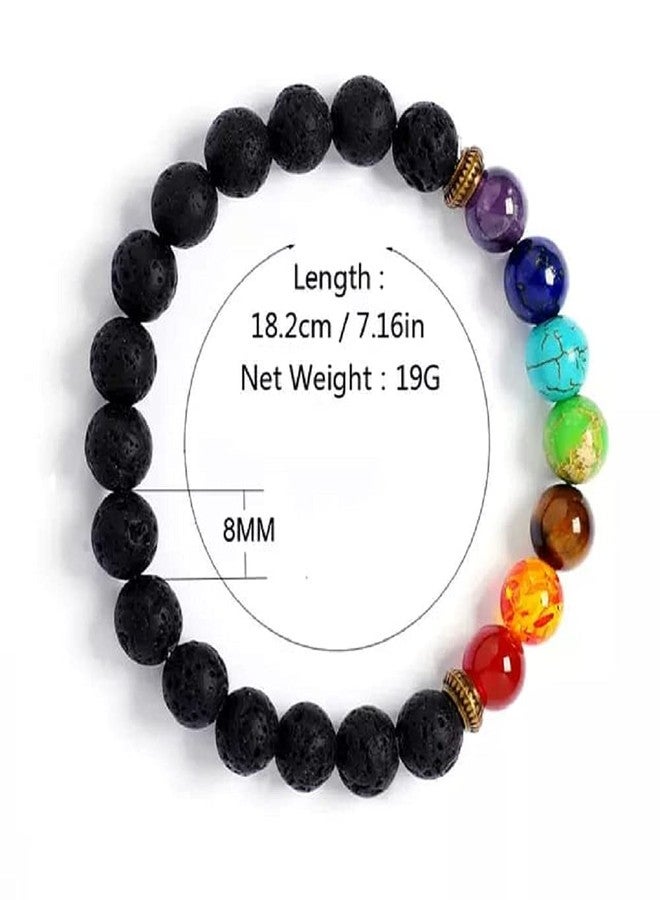 GEMTUB Natural Handcrafted 7 Chakra Lava (Volcanic) Stone Bracelet | Unisex Design - Image 2