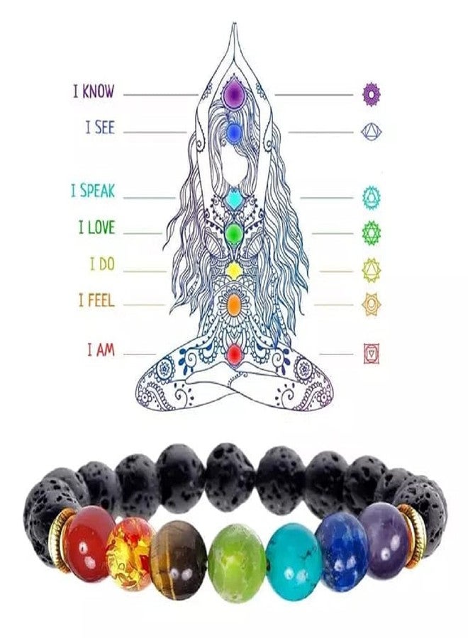 GEMTUB Natural Handcrafted 7 Chakra Lava (Volcanic) Stone Bracelet | Unisex Design - Image 5