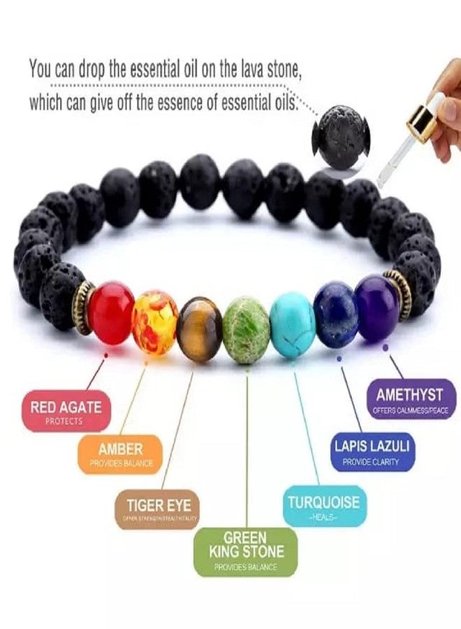 GEMTUB Natural Handcrafted 7 Chakra Lava (Volcanic) Stone Bracelet | Unisex Design - Image 4