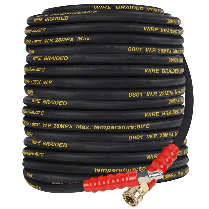 Biswing Pressure Washer Hose 50FT with 3/8 Inch Quick Connect, High Tensile Wire Braided Power Washer Hose, Kink Proof Extension Hose for Cars Floors Swimming Pool Washing, 4000 PSI - Image 1