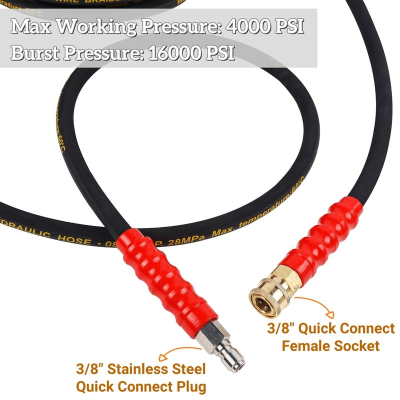 Biswing Pressure Washer Hose 50FT with 3/8 Inch Quick Connect, High Tensile Wire Braided Power Washer Hose, Kink Proof Extension Hose for Cars Floors Swimming Pool Washing, 4000 PSI - Image 4
