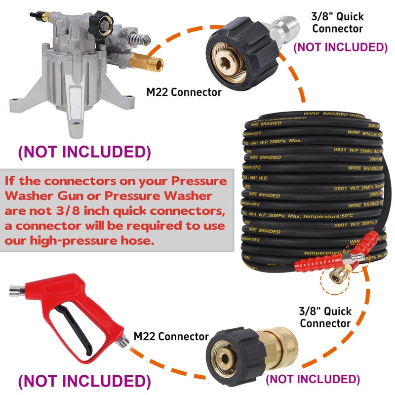 Biswing Pressure Washer Hose 50FT with 3/8 Inch Quick Connect, High Tensile Wire Braided Power Washer Hose, Kink Proof Extension Hose for Cars Floors Swimming Pool Washing, 4000 PSI - Image 5