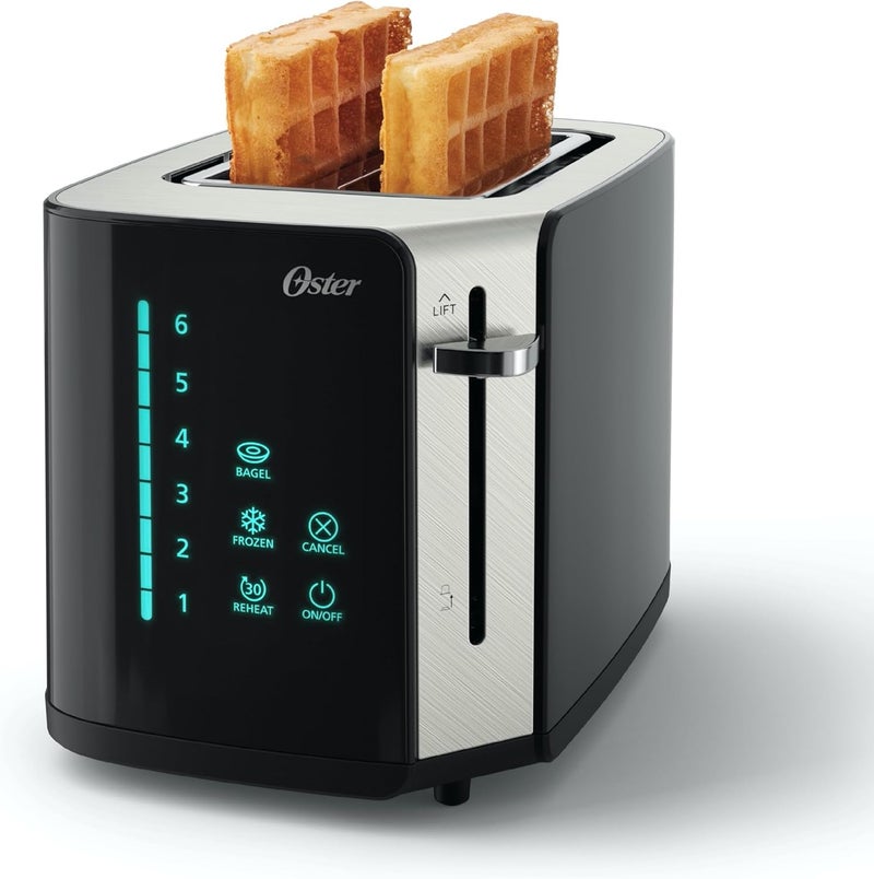 Oster محماص توست بشاشة تعمل باللمس 2 شريحة، مؤقت عد تنازلي رقمي، 6 إعدادات لون، تقنية اللمس السهل، أوضاع باجل/إعادة تسخين/مجمد، فولاذ مقاوم للصدأ - Image 1