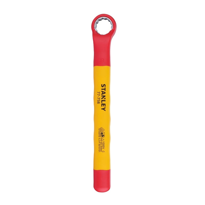 STANLEY STMT7775823B VDE Insulated Box End Wrench 19mm Ideal For Repair Of Electric Vehicles Red and Yellow - Image 1