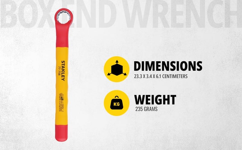 STANLEY STMT7775823B VDE Insulated Box End Wrench 19mm Ideal For Repair Of Electric Vehicles Red and Yellow - Image 2
