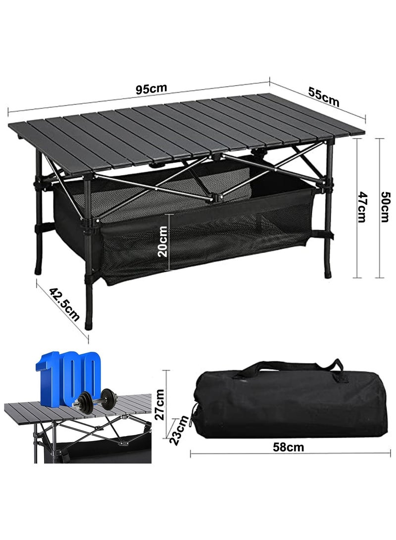 Generic Folding Camping Table, Folding Table with Storage Bag, Folding Picnic Table, Aluminum Roll up Table, Folding Camp Table for Outdoor Beach Grill BBQ Travel, 95 * 55 * 50cm - Image 2