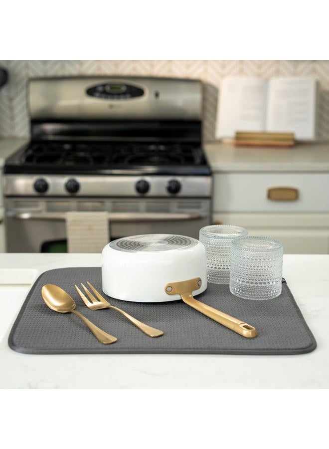 S&T INC. Dish Drying Mat for Kitchen, Absorbent, Reversible Microfiber Dish Mat Value Pack, 16 Inch x 18 Inch, Charcoal Grey, 2 Pack - Image 4