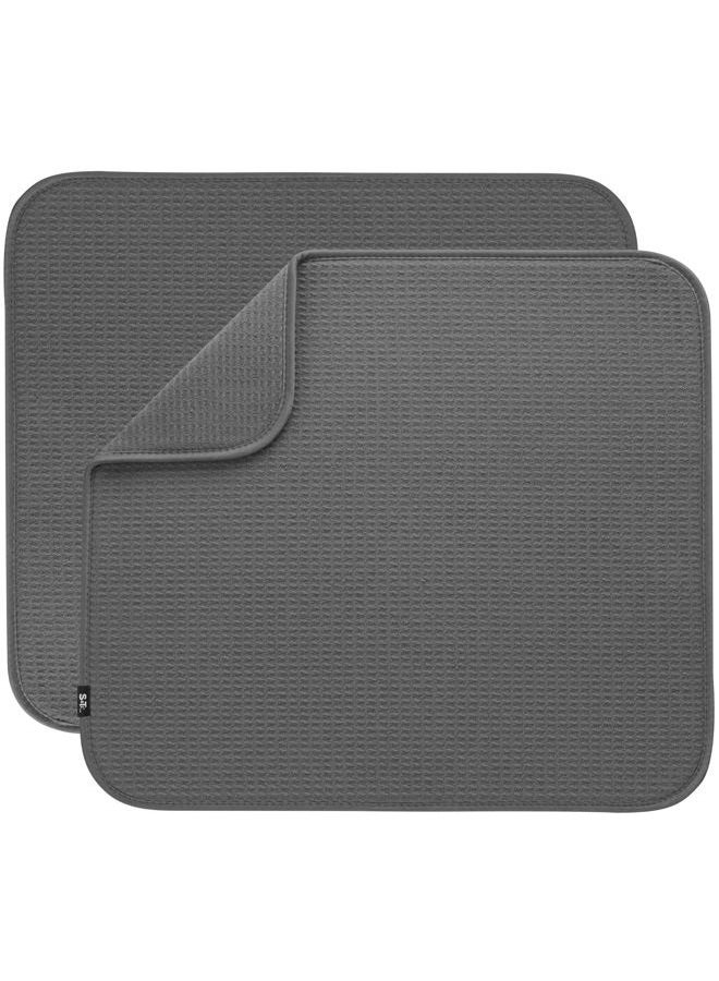 S&T INC. Dish Drying Mat for Kitchen, Absorbent, Reversible Microfiber Dish Mat Value Pack, 16 Inch x 18 Inch, Charcoal Grey, 2 Pack - Image 1