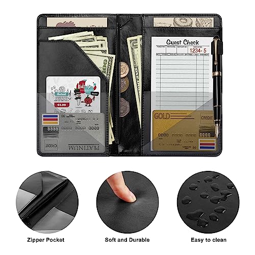 EcoVision Server Books for Waitress,Leather Waiter Book with Zipper Pocket, Server Booklet Restaurant Waitstaff Organizer, Serving Book Guest Check Book Holder Money Pocket Fits Server Apron (Black) - Image 4