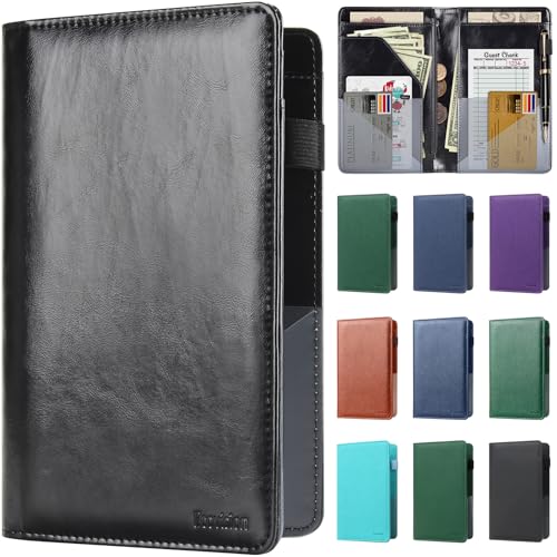EcoVision Server Books for Waitress,Leather Waiter Book with Zipper Pocket, Server Booklet Restaurant Waitstaff Organizer, Serving Book Guest Check Book Holder Money Pocket Fits Server Apron (Black) - Image 1