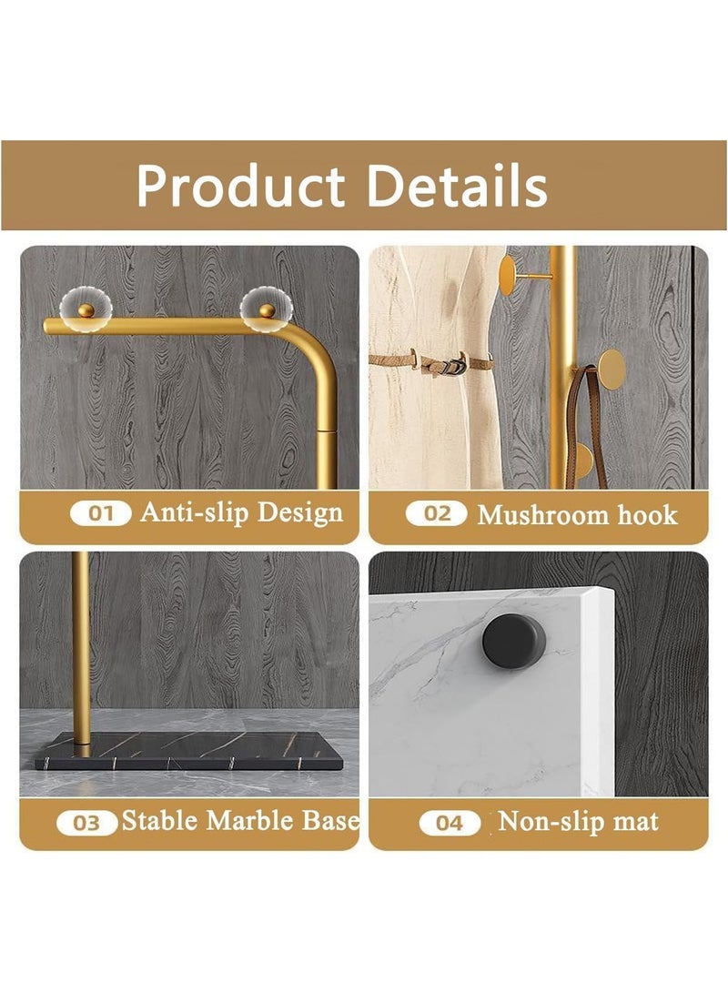 Jorunb Metal Coat Rack Freestanding, Coat Stand With 3 Hooks,Black Clothing Rack with Natural Marble Base, Modern Clothes Rack for Entryway, Living Room,Bedroom, Office (Gold) - Image 2