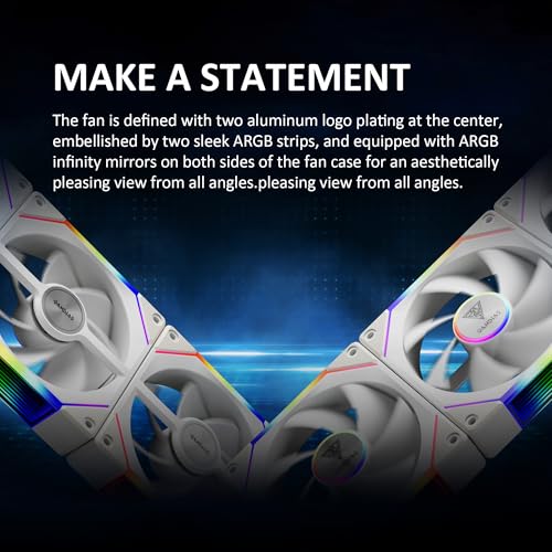 GAMDIAS AEOLUS P2-1203 120mm ARGB PWM Fan (3 Pack, no Hub), Include Reverse Fan Blade x3 & Controller, ARGB Sync, Easy Installation & Cabless Daisy-Chain Design, Silent Operation, Up to 2400RPM, White - Image 4