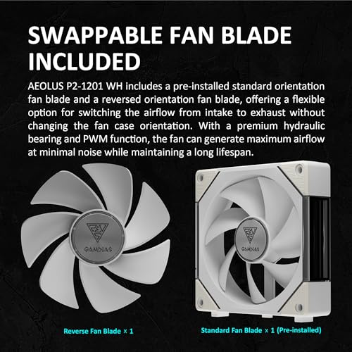 GAMDIAS AEOLUS P2-1203 120mm ARGB PWM Fan (3 Pack, no Hub), Include Reverse Fan Blade x3 & Controller, ARGB Sync, Easy Installation & Cabless Daisy-Chain Design, Silent Operation, Up to 2400RPM, White - Image 5