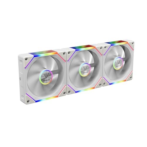 GAMDIAS AEOLUS P2-1203 120mm ARGB PWM Fan (3 Pack, no Hub), Include Reverse Fan Blade x3 & Controller, ARGB Sync, Easy Installation & Cabless Daisy-Chain Design, Silent Operation, Up to 2400RPM, White - Image 1