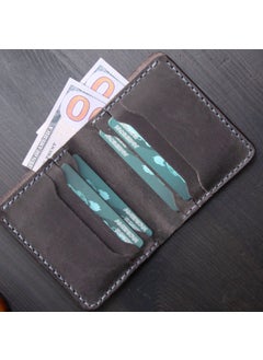 Vagave Leather Wallet Handmade Genuine Crazy Leather Men's Wallet Card Holder Gray  - Image 1