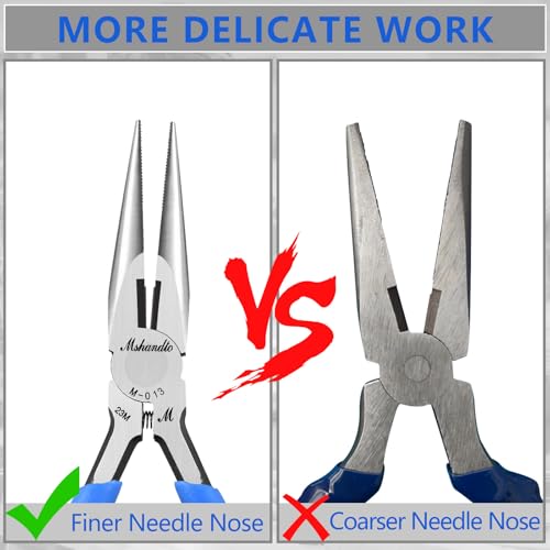 mshandto Needle Nose Pliers Set mshandto 5 Long Nose Pliers for Wire Bending 6 Pack High Carbon Steel Needle Nose Pliers Serrated Jaw Pliers for Jewelry Making Electronics Object Grasping Craft Making - Image 3