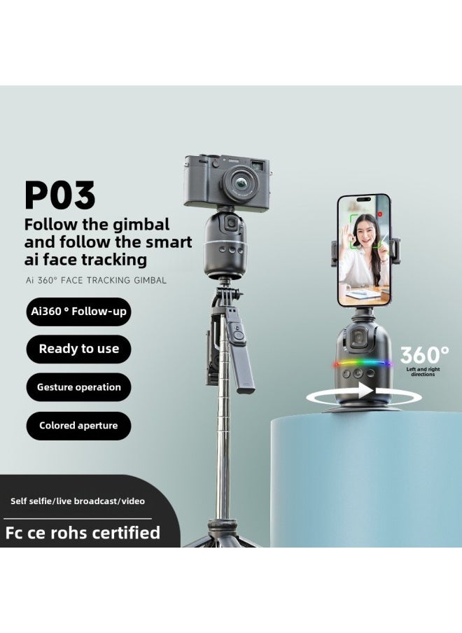 Mobile Phone Desktop Gimbal Stabilizer P03 Smart Ai Face Recognition 360 ° Follow The Anti-Shake Live Photography-Color:P05 [single Light Version] Smart Ai Face Heel Shot Pan (ready To Use)