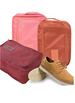 Excefore Travel Shoe Bag, 3-Piece Set Foldable Waterproof Shoe Bag Organizer For Packing, Travel Essentials For Flying, Shoe Travel Bag, Burgundy/Orange/Pink  - Image 4