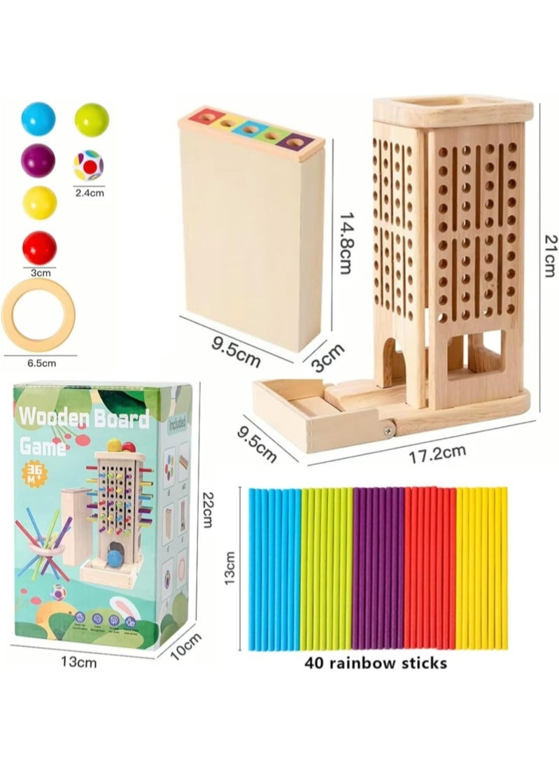 VarioNest Montessori Wooden Stick Tower Game, 3-in-1 Math Educational Toy with 40 Colorful Sticks, 6 Balls & Dice – Fine Motor Skills Family Board Game for Kids 3+ - Image 3