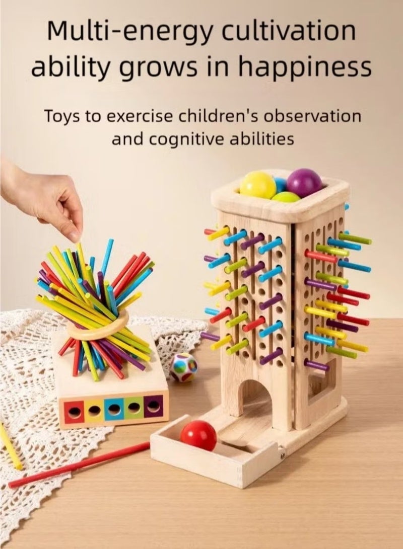 VarioNest Montessori Wooden Stick Tower Game, 3-in-1 Math Educational Toy with 40 Colorful Sticks, 6 Balls & Dice – Fine Motor Skills Family Board Game for Kids 3+ - Image 2