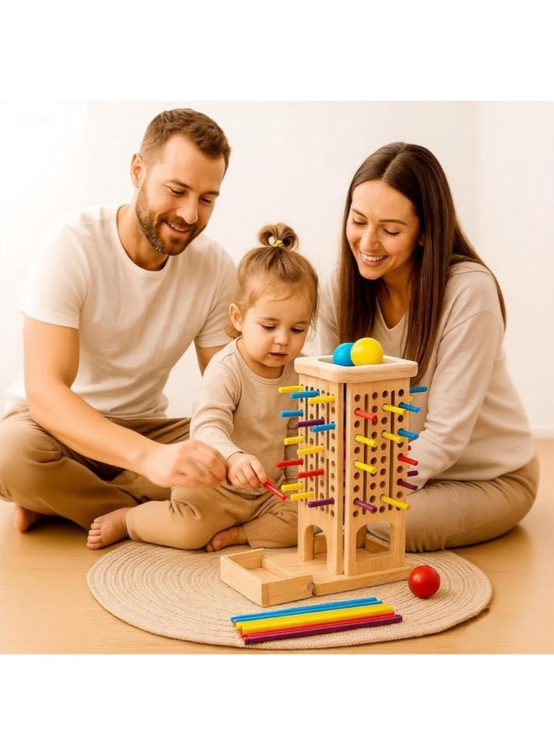 VarioNest Montessori Wooden Stick Tower Game, 3-in-1 Math Educational Toy with 40 Colorful Sticks, 6 Balls & Dice – Fine Motor Skills Family Board Game for Kids 3+ - Image 5