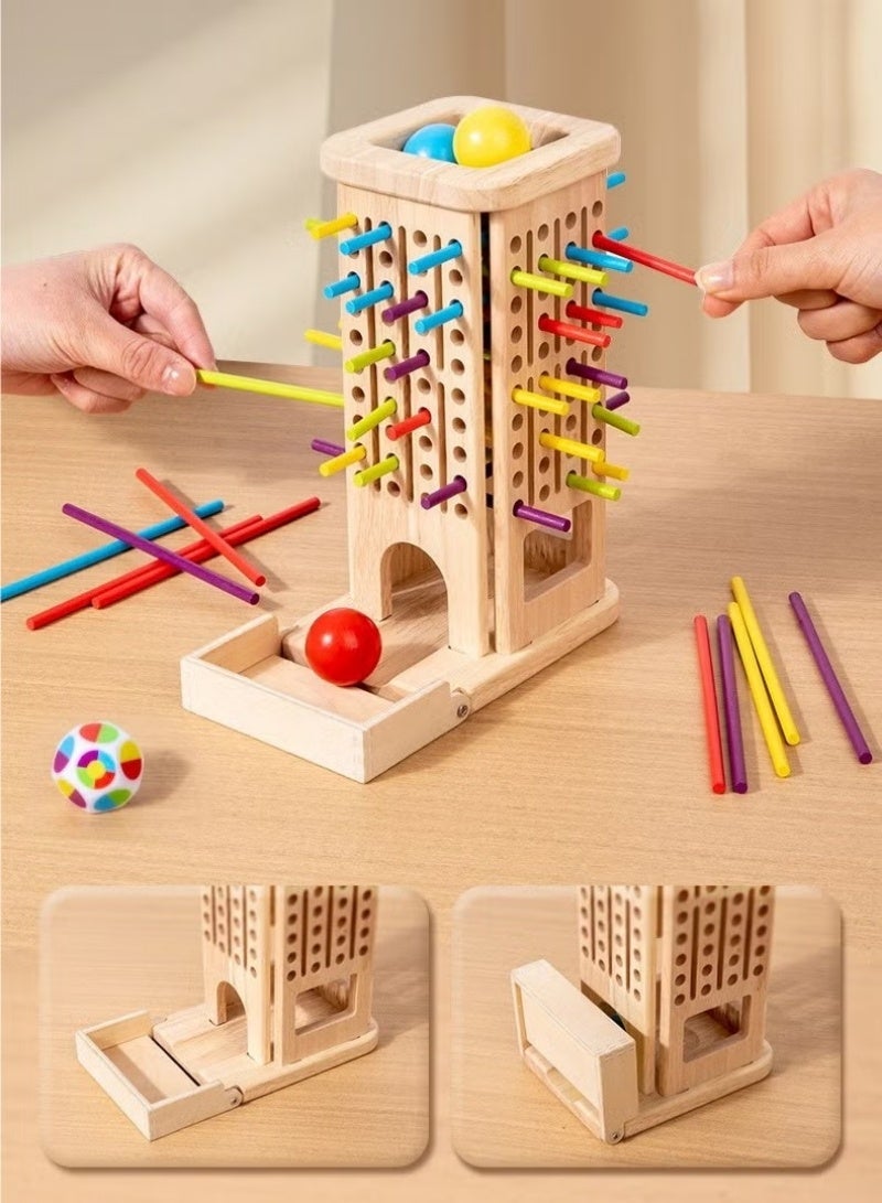 VarioNest Montessori Wooden Stick Tower Game, 3-in-1 Math Educational Toy with 40 Colorful Sticks, 6 Balls & Dice – Fine Motor Skills Family Board Game for Kids 3+ - Image 4