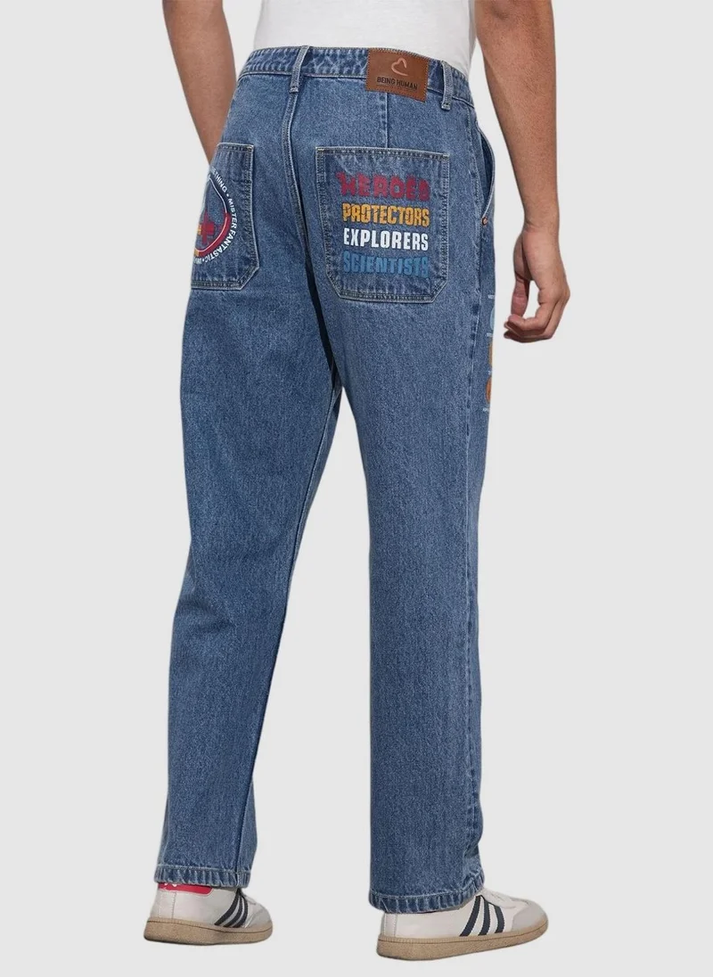 Being Human MID TONE Men Classic Regular Fit Mid-Rise Light Fade Stretchable Jeans for Men | Best Price UAE