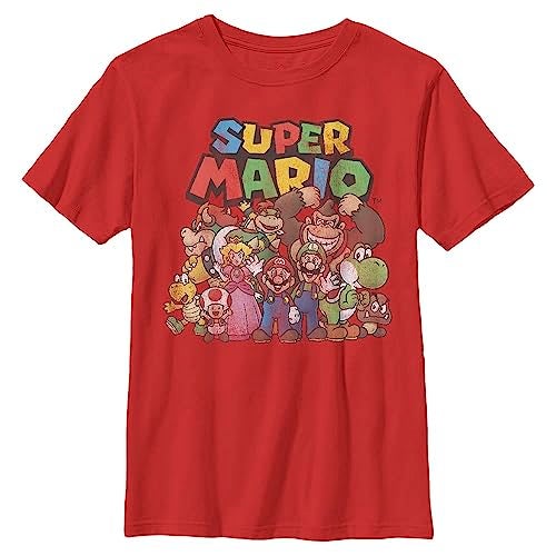 Nintendo Boys Super Mario Character Group Shot Graphic T-shirtsuper Mario ??????? ??? ?? ? ???Super T Shirt, Red, Small US - Image 1