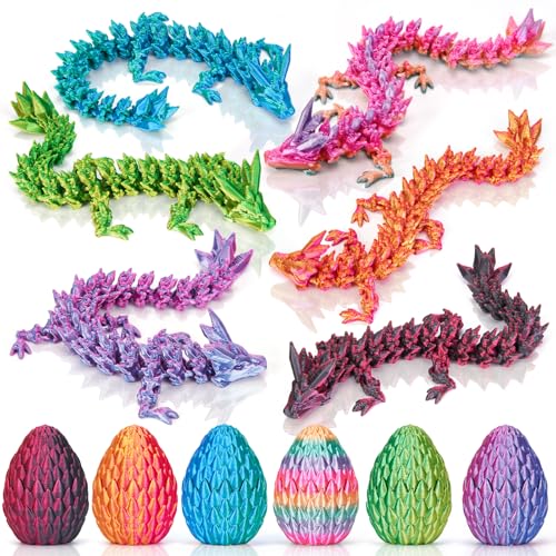 SHUWND 6PCS 3D Printed Dragon Eggs with Dragon InsideMini Easter Eggs Articulated Crystal Fidget ToysEaster Basket StuffersMystery Mythical Pieces 6PCC - Image 1