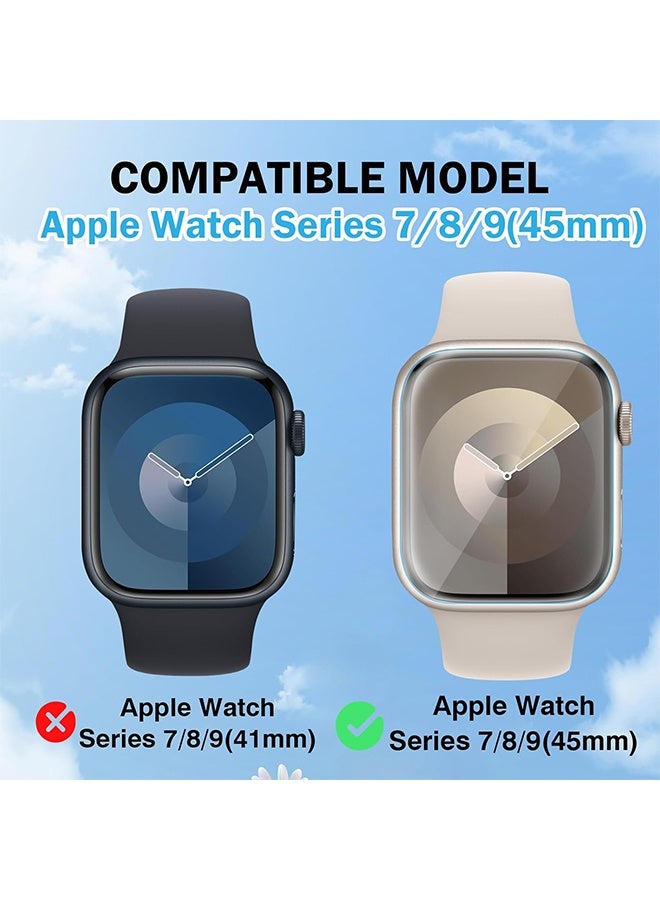 عبوة من 2 واقي شاشة متوافق مع سلسلة Apple Watch 9 8 7 مقاس 45 ملم، فيلم حماية شفاف HD من TPU ناعم مع خاصية الشفاء الذاتي لساعات iWatch سلسلة 9 8 7 مقاس 45 ملم، حساس للمس ومقاوم للخدش - Image 2