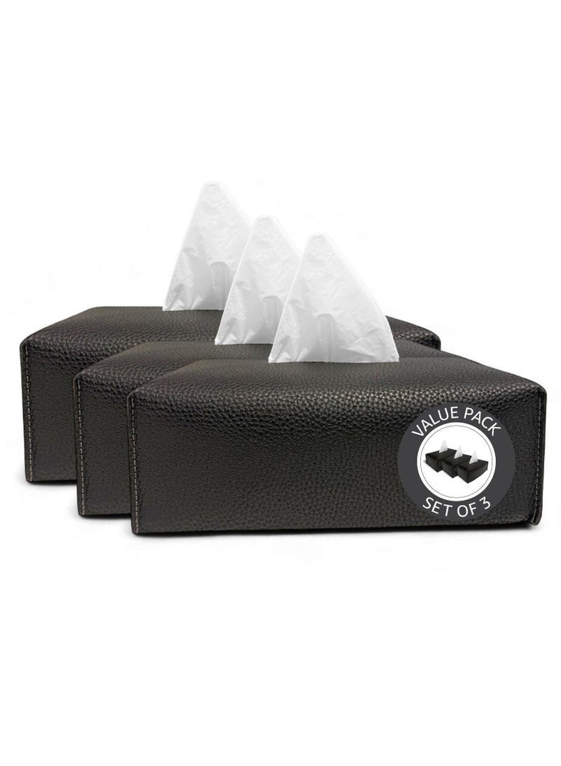 LeArt Leather Tissue Box Cover PACK OF 3 – Elegant Tissue Box Holder for Office Car Hotel Home Decor | Living Room Bedroom Bathroom | Facial Tissue Holder, Car Tissue Box Holder (Black - Pack of 3) - Image 1