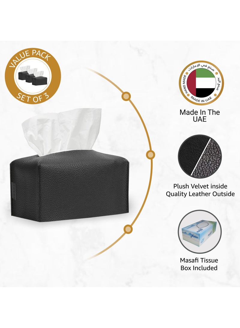 LeArt Leather Tissue Box Cover – Home Decorations for Living Room, Bedroom and Office | Car Tissue Holder | Tissue Box Holder for Car | Tissue Box Cover for Car (Black - Pack of 3)  - Image 2
