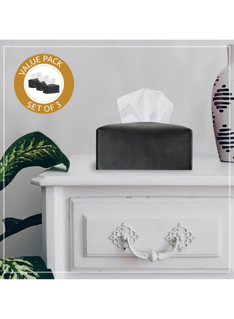 LeArt Leather Tissue Box Cover – Home Decorations for Living Room, Bedroom and Office | Car Tissue Holder | Tissue Box Holder for Car | Tissue Box Cover for Car (Black - Pack of 3)  - Image 3