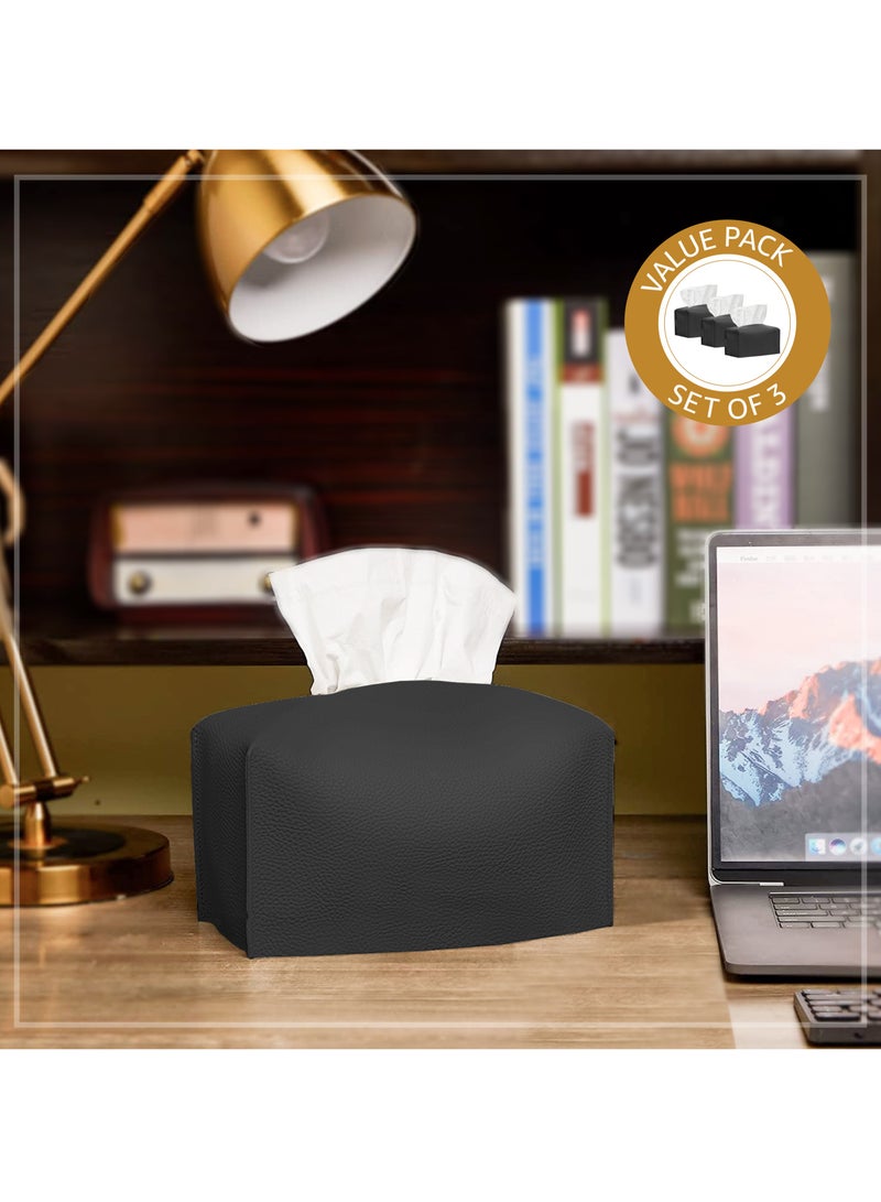 LeArt Leather Tissue Box Cover – Home Decorations for Living Room, Bedroom and Office | Car Tissue Holder | Tissue Box Holder for Car | Tissue Box Cover for Car (Black - Pack of 3)  - Image 4