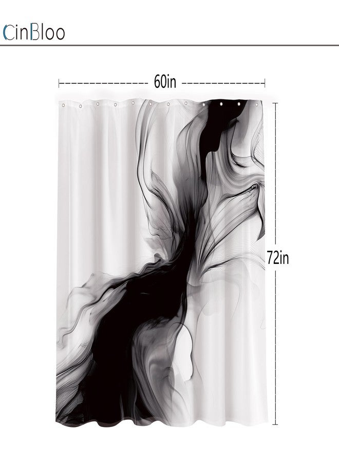Cinbloo Black and White Shower Curtain 60Wx72H Abstract Bathroom Decor for Men Modern Ombre Grey Minimalist Marble Shower Curtain Set Elegant Ink Texture Neutral Shower Curtain Fabric with 12 Hooks - Image 5