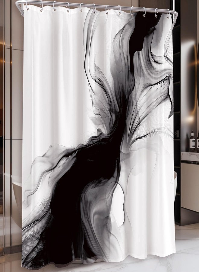Cinbloo Black and White Shower Curtain 60Wx72H Abstract Bathroom Decor for Men Modern Ombre Grey Minimalist Marble Shower Curtain Set Elegant Ink Texture Neutral Shower Curtain Fabric with 12 Hooks - Image 3