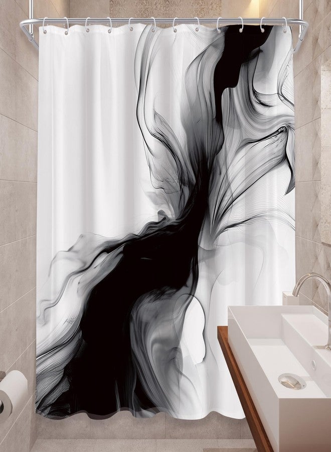 Cinbloo Black and White Shower Curtain 60Wx72H Abstract Bathroom Decor for Men Modern Ombre Grey Minimalist Marble Shower Curtain Set Elegant Ink Texture Neutral Shower Curtain Fabric with 12 Hooks - Image 4