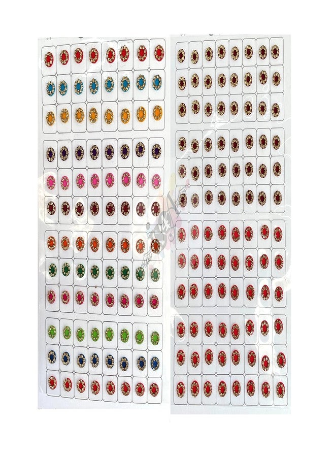 IS4A 192 India Crafts Multicolored Bindis Forehead Tika Face Jewels Multi Size Indian Daily Use Forehead Bindi Round Dot (Shine) - Image 1