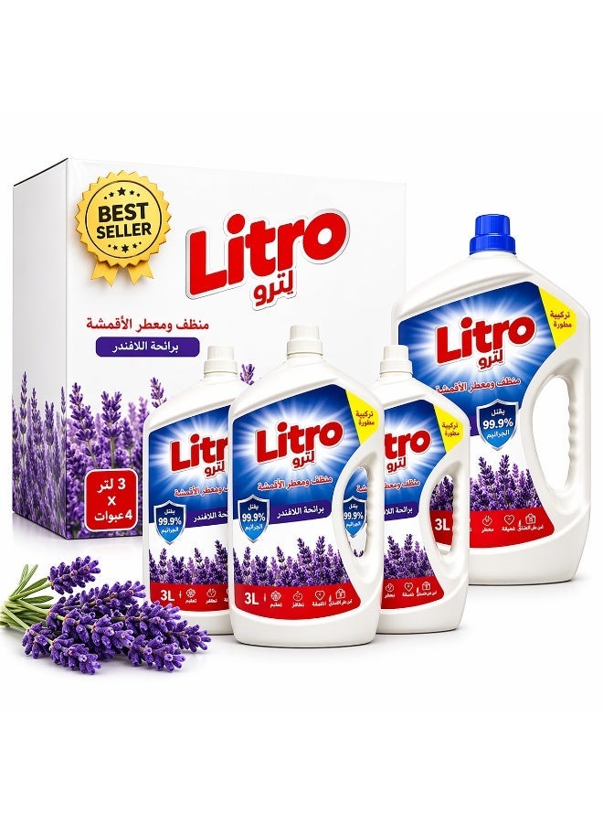 Litro Floor Cleaner & Disinfectant Lavender 4×3L – Bulk Floor Cleaner Liquid, Floor Disinfectant for Deep Cleaning, Home & Commercial Floor Cleaning Solution - Image 1