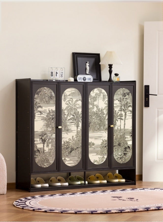 WALALLA Multifunctional Palm Pattern Shoe Cabinet for Home Entrance, New Style Dustproof 4-Door Shoe Rack with Multiple Layers & Open Storage, Retro Design Storage Cabinet for Indoor Hallway & Entryway, Space-Saving Shoe Organizer for Entryway - Image 1