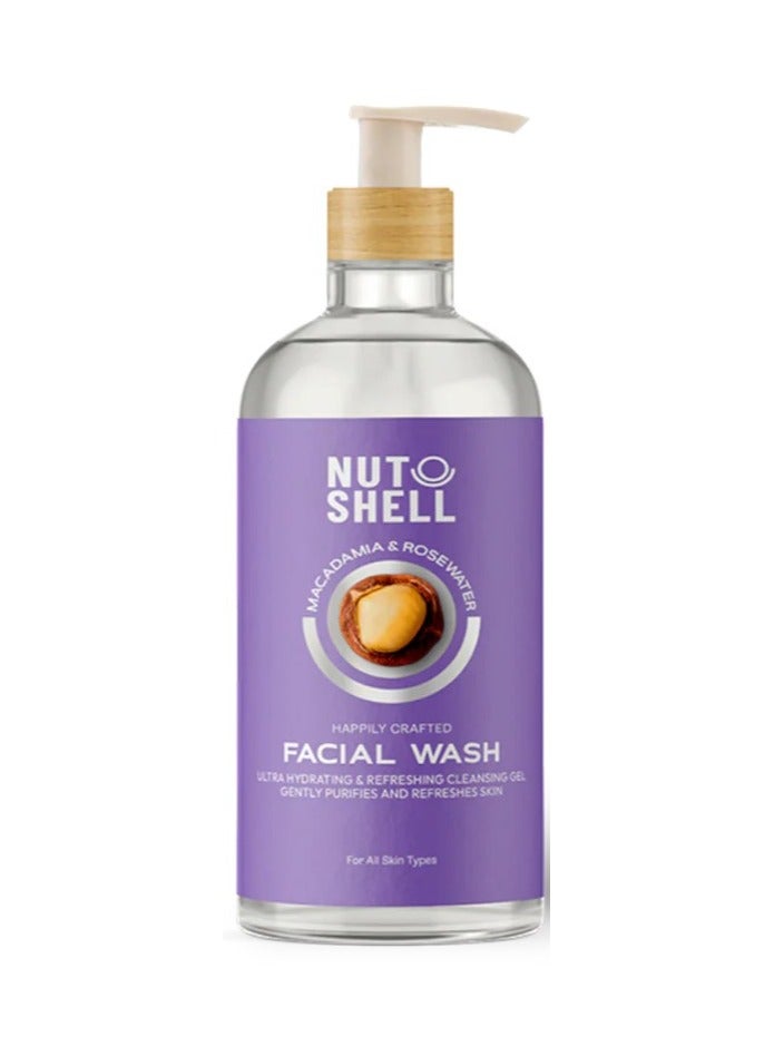 NUT SHELL facial wash ultra hydrating & refreshing cleansing gel macadamia & rose water 250ml