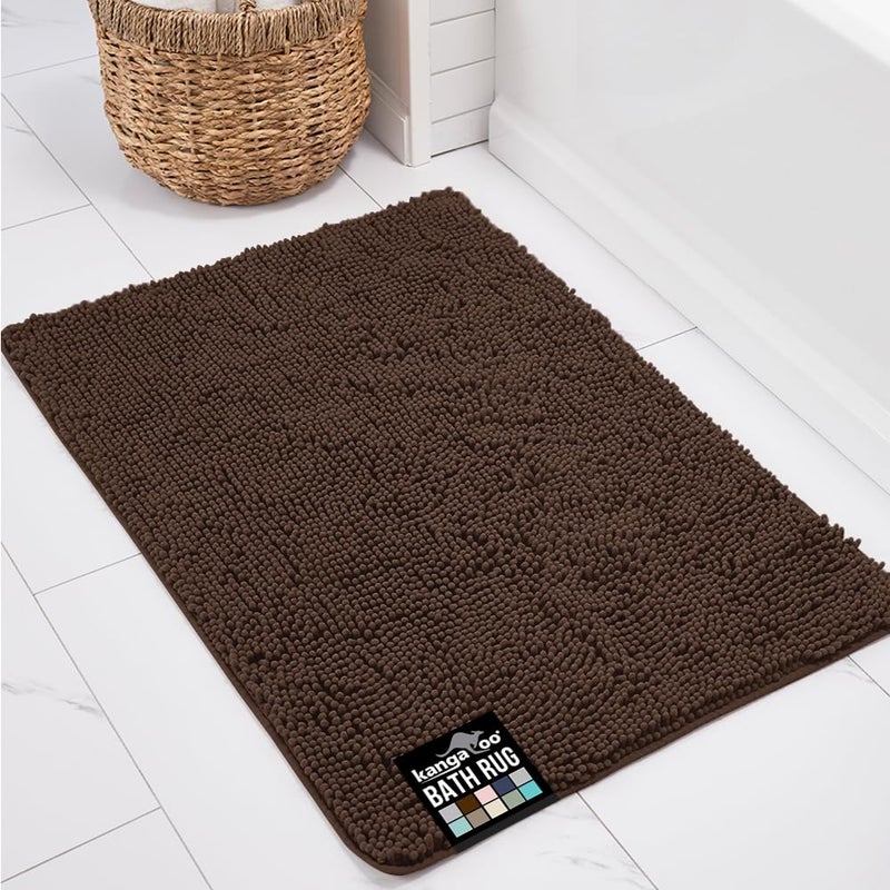 KANGAROO Bathroom Rugs, Chenille Soft Absorbent Bath Rug, Shaggy Shower Mat, Quick Dry Machine Wash Bathmat, Plush Carpet Mats for Tub, Bathtub and Room Home Decor Accessories, 30x20, Brown - Image 1